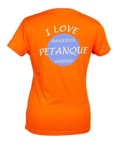 Dames T-shirt I love Petanque oranje
